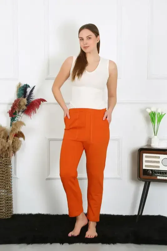 Akbeniz Women's Cotton Pocketed 3 Thread Bottom Tracksuit Cream Brick 27510 - 1