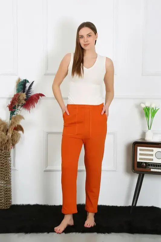 Akbeniz Women's Cotton Pocketed 3 Thread Bottom Tracksuit Cream Brick 27510 - 5