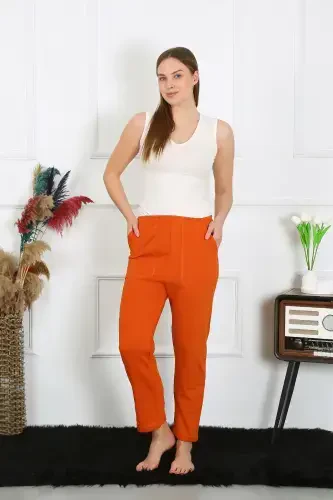 Akbeniz Women's Cotton Pocketed 3 Thread Bottom Tracksuit Cream Brick 27510 