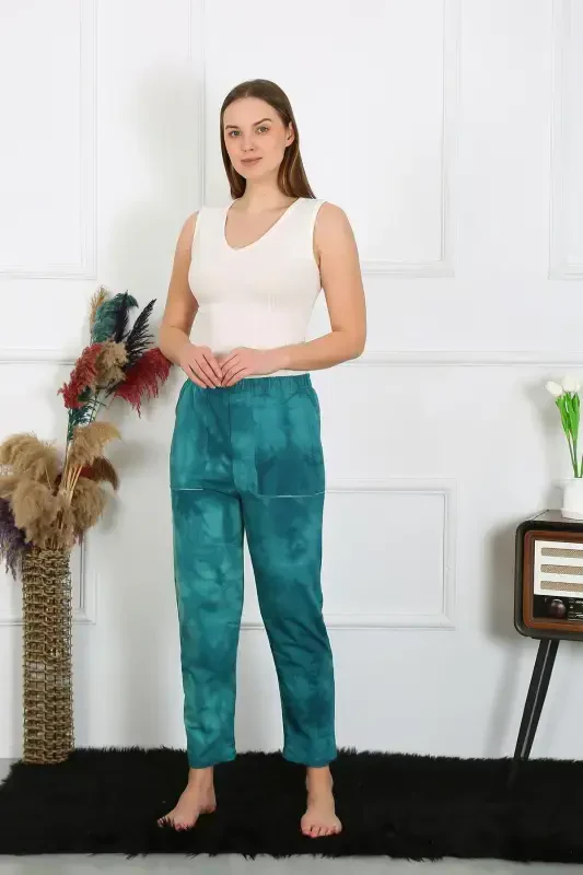 Akbeniz Women's Cotton Pocketed 3 Thread Bottom Tracksuit Turquoise 27510 - 2