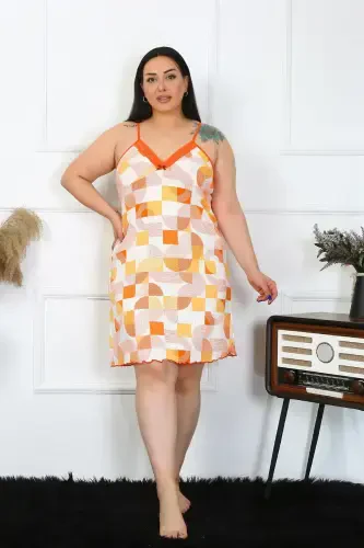 Akbeniz Women's Cotton Spaghetti Strap Plus Size Nightgown 1027 - 4