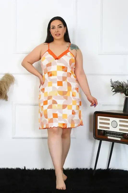 Akbeniz Women's Cotton Spaghetti Strap Plus Size Nightgown 1027 - 4