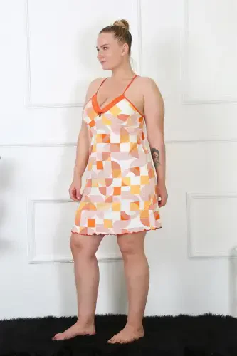 Akbeniz Women's Cotton Spaghetti Strap Plus Size Nightgown 1027 - 5