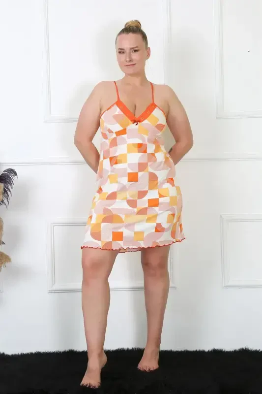 Akbeniz Women's Cotton Spaghetti Strap Plus Size Nightgown 1027 - 8