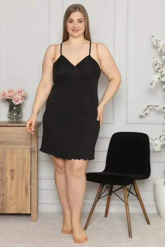 Akbeniz Women's Cotton Spaghetti Strap Plus Size Nightgown 985 - 1