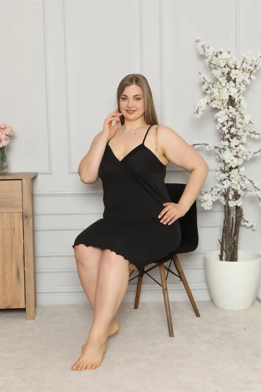 Akbeniz Women's Cotton Spaghetti Strap Plus Size Nightgown 985 - 2