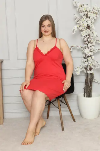 Akbeniz Women's Cotton Spaghetti Strap Plus Size Nightgown 986 - 2