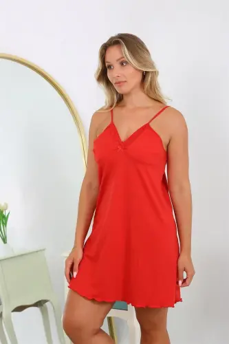 Akbeniz Women's Cotton Spaghetti Strap Plus Size Nightgown 986 - 9