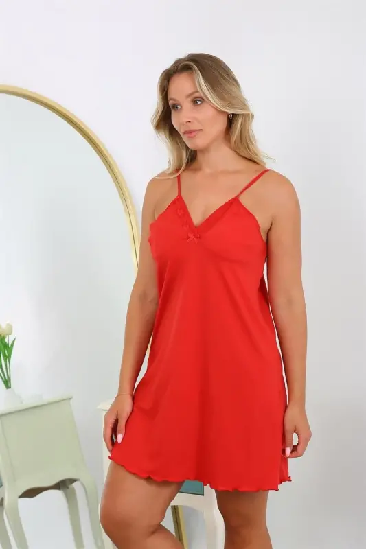 Akbeniz Women's Cotton Spaghetti Strap Plus Size Nightgown 986 - 9