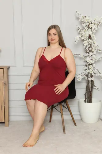 Akbeniz Women's Cotton Spaghetti Strap Plus Size Nightgown 987 - 2