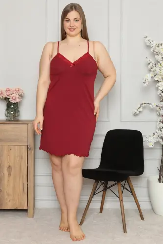 Akbeniz Women's Cotton Spaghetti Strap Plus Size Nightgown 987 - 1