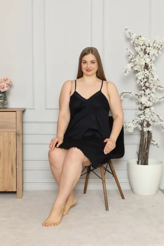 Akbeniz Women's Cotton Spaghetti Strap Plus Size Nightgown 996 - 2