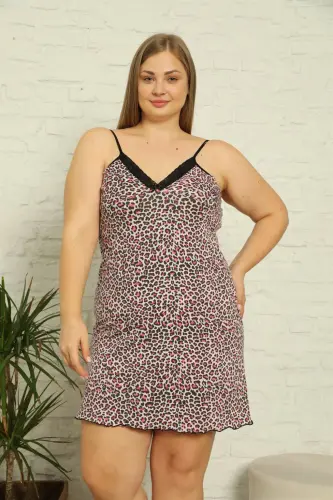 Akbeniz Women's Cotton Spaghetti Strap Plus Size Nightgown 999 - 1
