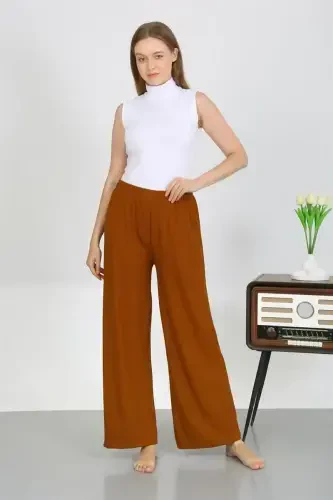 Akbeniz Women's Crinkle Fabric Light-Flexible Trousers 210074 Brown - AKBENIZ (1)
