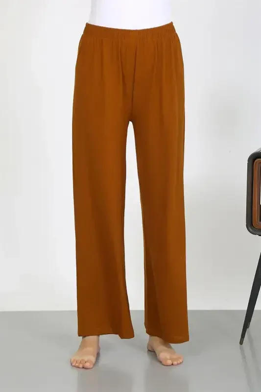 Akbeniz Women's Crinkle Fabric Light-Flexible Trousers 210074 Brown - 6