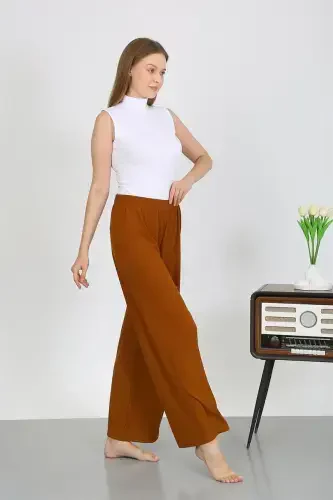 Akbeniz Women's Crinkle Fabric Light-Flexible Trousers 210074 Brown - 3