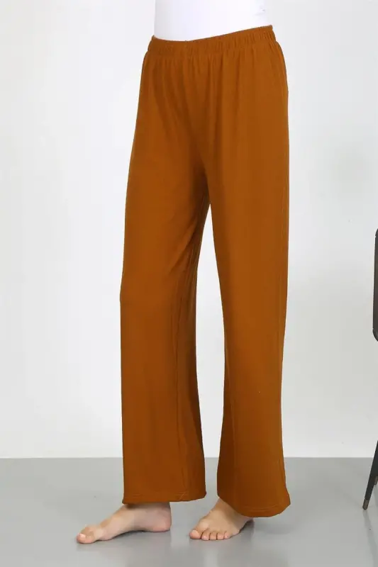 Akbeniz Women's Crinkle Fabric Light-Flexible Trousers 210074 Brown - 8