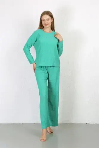 Akbeniz Women's Crinkled Fabric Pajama Set Green 4233 - 4