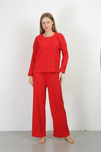 Akbeniz Women's Crinkle Fabric Pajama Set Red 4233 - AKBENIZ (1)
