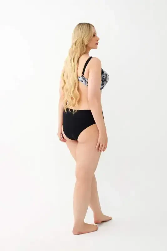 Akbeniz Women's Daisy Patterned Gray Plus Size Bikini Set - 5