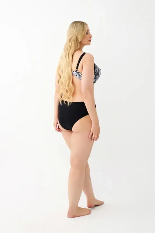Akbeniz Women's Daisy Patterned Gray Plus Size Bikini Set - 5