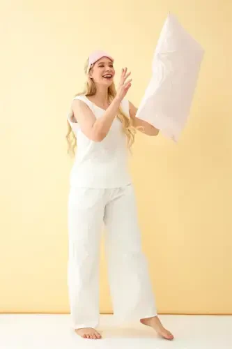 Akbeniz Women's Ecru Linen Jacquard Plus Size Set - 3