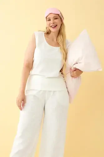 Akbeniz Women's Ecru Linen Jacquard Plus Size Set - 6