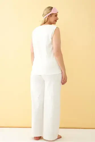 Akbeniz Women's Ecru Linen Jacquard Plus Size Set - 7