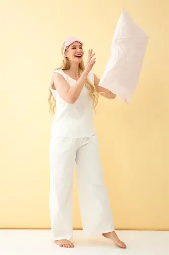 Akbeniz Women's Ecru Linen Jacquard Plus Size Set - 3
