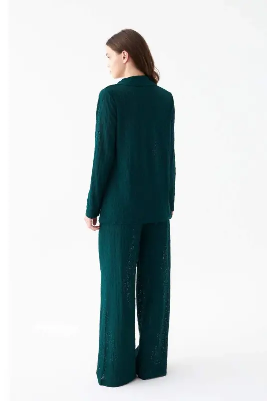 Akbeniz Women's Emerald Green Button-Down Relaxed Fit Pajama Set - 5