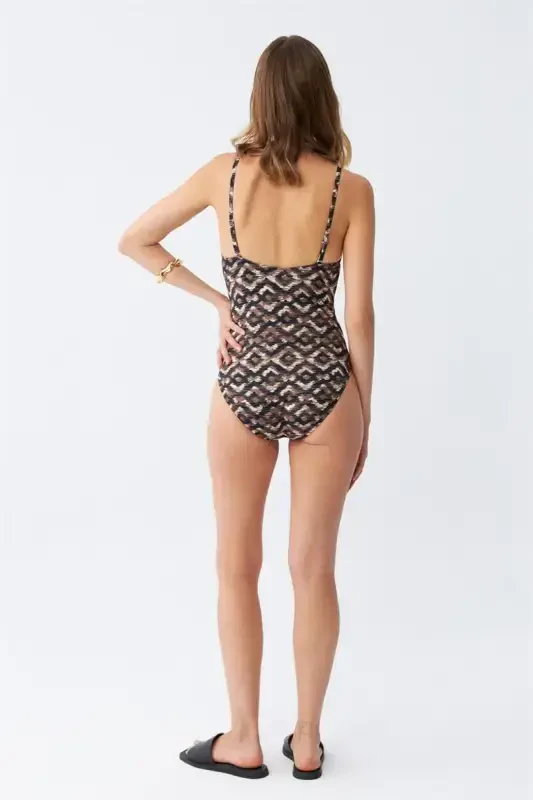 Akbeniz Women's Ethnic Patterned Thin Strap Bodycon Swimsuit - 5