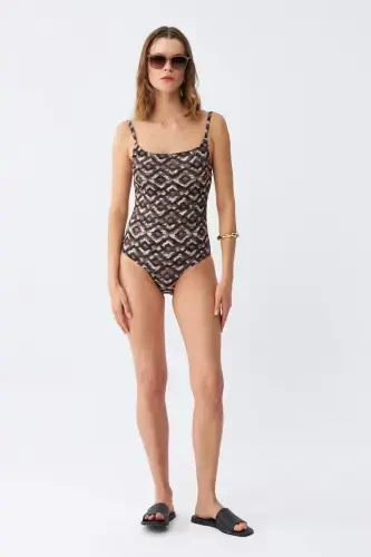 Akbeniz Women's Ethnic Patterned Thin Strap Bodycon Swimsuit - BÜYÜKBEDENIZ (1)