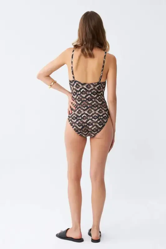 Akbeniz Women's Ethnic Patterned Thin Strap Bodycon Swimsuit - 5