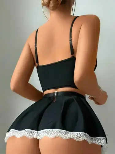 Akbeniz Women's Fantasy Maid Costume Set Black K1003 - AKBENIZ (1)