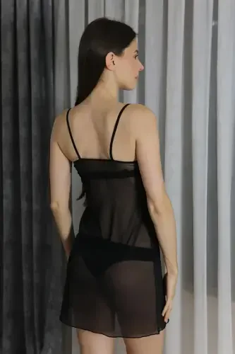 Akbeniz Women's Fantasy Tulle Nightdress T2500 Black - 5