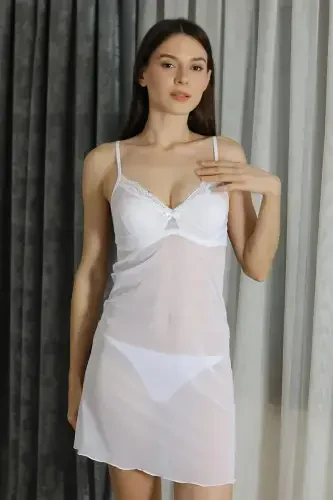 Akbeniz Women's Fantasy Tulle Nightdress T2500 White - 4