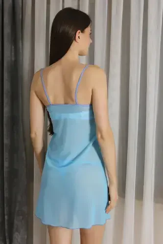 Akbeniz Women's Fantasy Tulle Nightgown T2500 Blue - 5