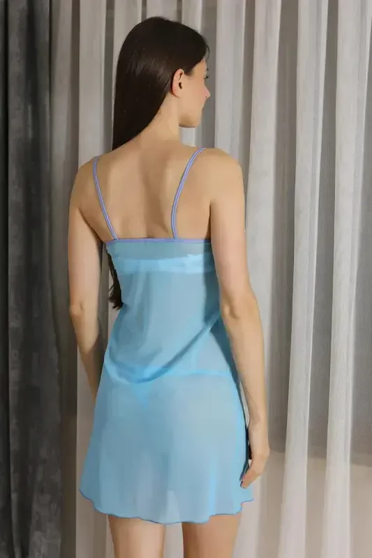 Akbeniz Women's Fantasy Tulle Nightgown T2500 Blue - 5