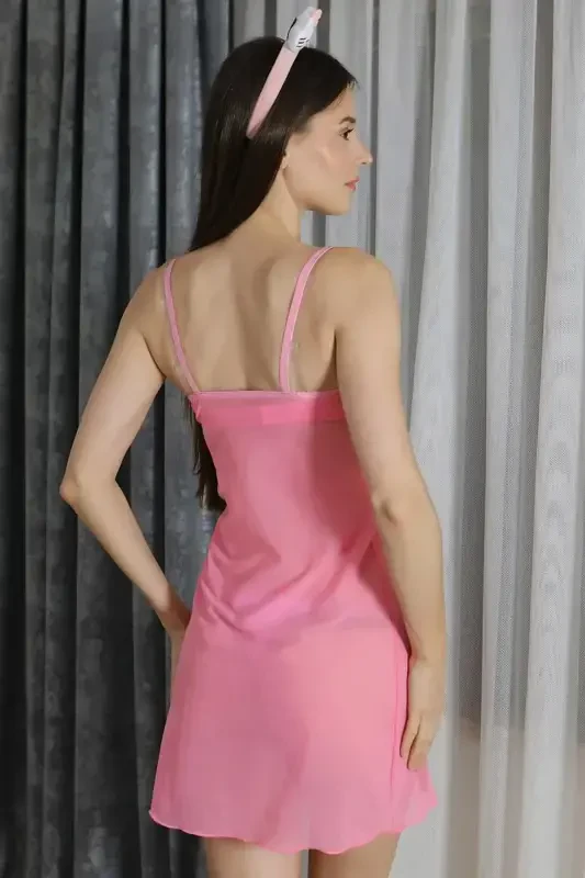 Akbeniz Women's Fantasy Tulle Nightgown T2500 Pink - 5