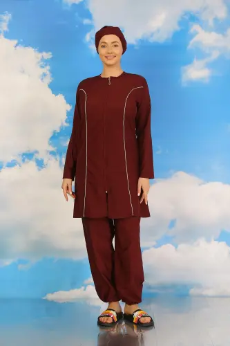 Akbeniz Women's Full Coverage Hijab Swimsuit Bordeaux 31060 - 3