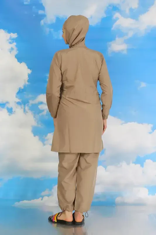 Akbeniz Women's Full Coverage Swimsuit Beige 31061 - 7