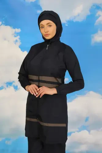 Akbeniz Women's Full Coverage Swimsuit Navy Blue 31061 - 3