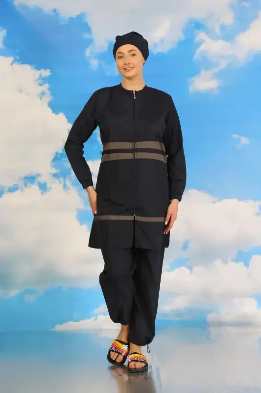 Akbeniz Women's Full Coverage Swimsuit Navy Blue 31061 - 5