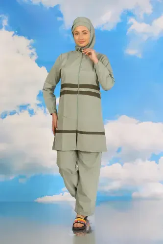 Akbeniz Women's Full Coverage Swimsuit Water Green 31061 - 6