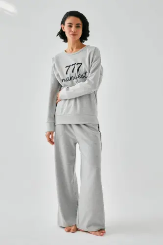 Akbeniz Women's Gray 777 Manifest Oversize 2 Thread Tracksuit Loungewear Set - 5