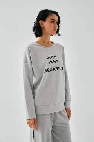 Akbeniz Women's Gray Aquarius Oversize 2 Thread Tracksuit Home Wear Set - 4