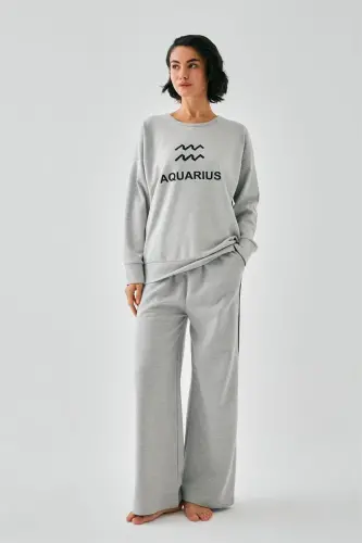 Akbeniz Women's Gray Aquarius Oversize 2 Thread Tracksuit Loungewear Set - 3