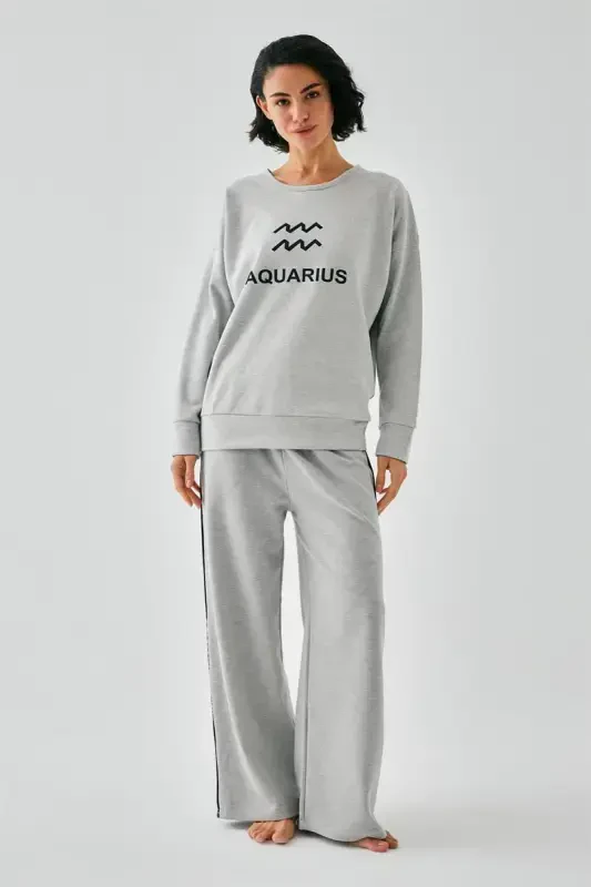 Akbeniz Women's Gray Aquarius Oversize 2 Thread Tracksuit Loungewear Set - 1