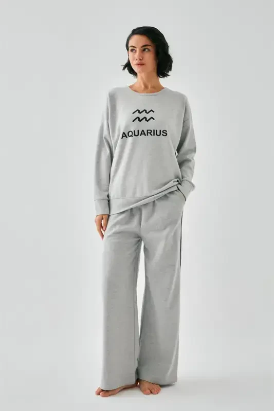 Akbeniz Women's Gray Aquarius Oversize 2 Thread Tracksuit Loungewear Set - 3