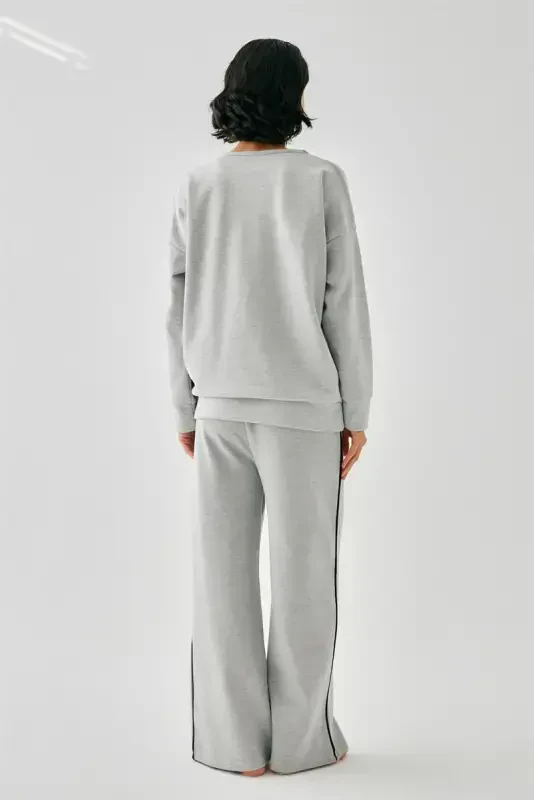 Akbeniz Women's Gray Aquarius Oversize 2 Thread Tracksuit Loungewear Set - 5